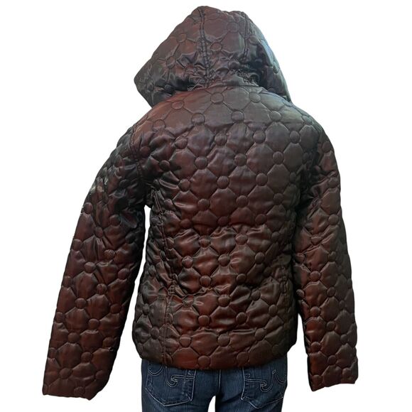 Y2K Rampage Quilted Puffer Jacket Hooded Faux Fur Trim Red Iridescent - Picture 4 of 9